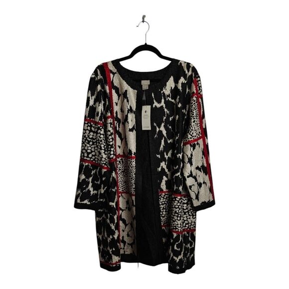 Chico's Travelers Reversible Black White Patterned Red Accents Crushed Jacket 3 - Picture 4 of 11